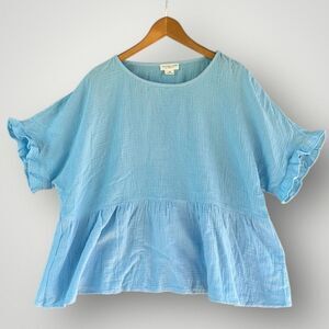 🎉 Chicsoul waffle blue top blouse shirt size 3X